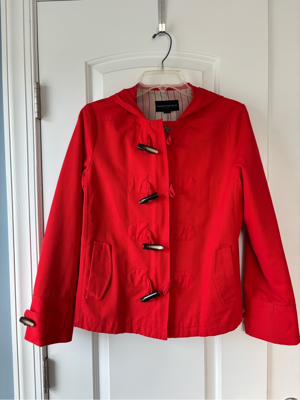 Banana Republic Orangey Red Hooded Toggle Peacoat